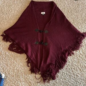 David and Young Maroon Fringe Poncho